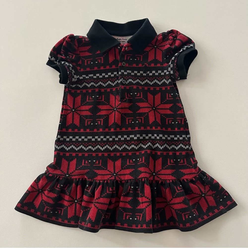 Ralph Lauren 18 Months Baby Girl Fair Isle Dress Holiday Christmas Red Black